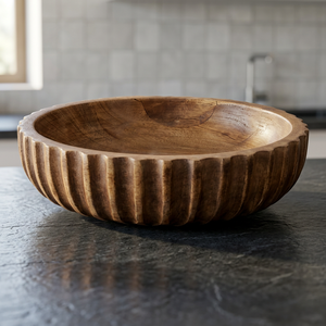 Cuencos para servir ensalada y fruta de madera de acacia de estilo clásico, color bosque oscuro, ecológicos y ligeros, regalos para bodas internacionales BS - Product Image 1