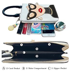 Venta caliente Lady Face PU bolsos de cuero Top Handle Satchel mujeres Funky Tote monedero Hobo Crossbody bolsos de hombro - Product Image 5