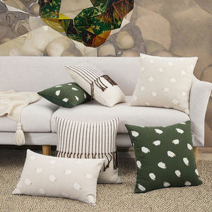 Housse de coussin brodée à motif animalier, décoration maison & hôtel, vert sauge, 45x45cm, lavable, coton/lin peluche - Product Image 3