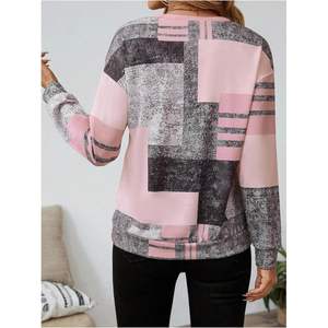 Sudadera personalizada para mujer con bloques de color estampados, media cremallera, cuello redondo, manga larga, estilo casual. - Product Image 2