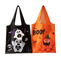 Sacs de courses pliables en polyester à motif de dessin animé d'Halloween amusant, avec breloque mignonne, pochette de rangement pour poupées, créatifs, amusants et portables pour le quotidien