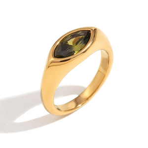 18K <b>Gold</b> Plated Stainless Steel Signet <b>Ring</b> Marquise Color Zircon Bezel <b>Set</b> Minimalist Luxury Trending Women Wide Band <b>Ring</b> - Product Image 1
