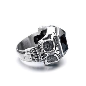 हिप हॉप पंक गोथिक डेन्टी वाइकिंग जेस्टोन क्रिस्टल विंटेज टाइटेनियम स्टेनलेस स्टील 316 एल फैशन गहने अंगूठी पुरुषों थोक नए - Product Image 4