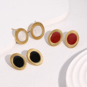 Boucles d'oreilles ovales modernes en acier inoxydable 304 plaqué or 18 carats, imperméables, non décolorantes, matériau de bijoux pour un usage quotidien et les fêtes - Product Image 1