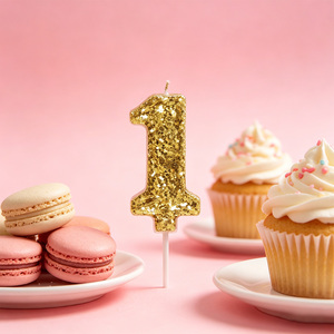 Party Love Made from durable paraffin wax Candles Number 1 Gold Glitter 6Cm Birthday Cake Decor - Product Image 4