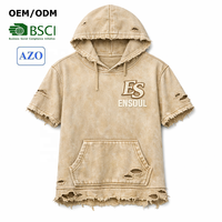 Hoodie court vintage personnalisé effet vieilli avec logo brodé et imprimé, ourlet effiloché, 100% coton 280g, unisexe, streetwear décontracté ES