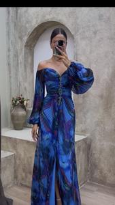 Hot Sell OEM <b>Women</b> <b>Sexy</b> Strapless Party Pleated Long Sleeve <b>Dress</b> Loose Casual Floral Printed Split <b>Women</b> Maxi <b>Dresses</b> - Product Image 5