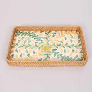 Bandeja Rectangular Elegante de Ratán y Madreperla para Hostelería y Restaurantes, Venta al Por Mayor para Exportación - Product Image 3