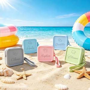 Organisateur de toilette de voyage personnalisé gravé au laser, trousse de maquillage en silicone, étui cosmétique carré, couleur unie, nom personnalisé, petit sac - Product Image 4