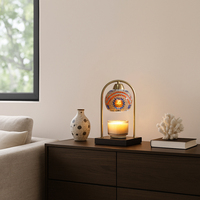 Lampe de table décorative faite à la main avec abat-jour en mosaïque de verre, diffuseur de cire en pot à intensité variable, chauffe-bougie
