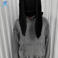 BENTURA – Sweat à capuche zippé ample et épais pour homme, style streetwear, personnalisable, avec strass, coupe courte, effet délavé