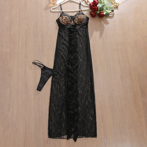 New Sexy Fashion Lace Leopard Print Camisole Nightgown <b>Women's</b> Erotic Lingerie Thong Two-Piece Set - Product Image 4