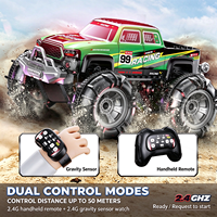Camion RC amphibie tout-terrain avec lumières, double commande 2.4G, capteur de geste, voiture télécommandée étanche pour enfants