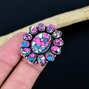 Bague en fleur de pierre précieuse en coton naturel, bijoux pour femmes, bague en pierre précieuse faite à la main, prix de gros - Product Image 3