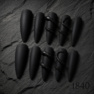 Ongles à presser en PMMA noir mat certifiés CE, motif serpent, longs, forme stiletto, couverture complète, design personnalisé pour les doigts - Product Image 6