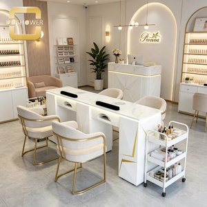 Mesa de Manicura Doble Comercial de Mármol con Extractor de Polvo Dual y Cajones para <span class=keywords><strong>Centro</strong></span> de Belleza y Spa de Uñas - Product Image 1