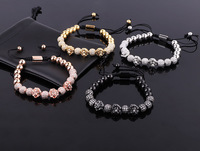 Nouveau Bracelet de Luxe pour Homme en Acier Inoxydable avec Perles CZ Pavé, Tête de Lion et Macramé