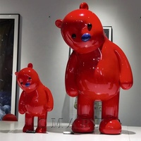 Sculpture personnalisable grand format pour décor de parc, statue d'ours animal de dessin animé grandeur nature en fibre de verre, figurine peinte à vendre