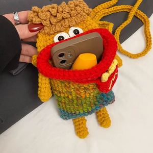 Sac bandoulière en crochet fait main pour téléphone, motif bouche de saucisse, style 'Ugly Cute' tendance, pour femmes et enfants, avec porte-monnaie ouvert style dessin animé - Product Image 6