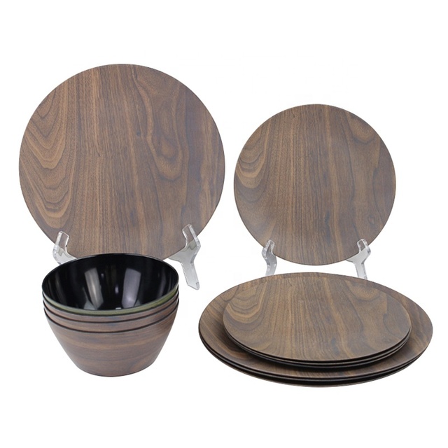 Wood Grain  Pattern Design Outdoor Melamine Lightweight Tableware Set Picnic Party BBQ Party