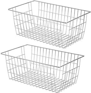 Paniers de rangement pour congélateur, adaptés aux armoires de cuisine, garde-manger, grands paniers de rangement en fil métallique, avec poignées - chromés, lot de 2 - Product Image 1
