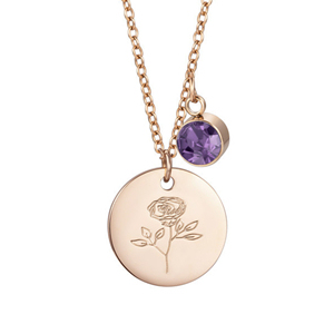 Nuovo Design Collana con Ciondolo in Cristallo Grezzo e <span class=keywords><strong>Fiore</strong></span> del Mese di Nascita, Gioiello in Acciaio Inossidabile - Product Image 5