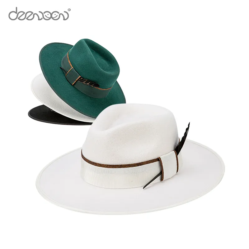 LINGLONG Winter Adult Men Women Sombreros Flat Large Wide Brim 100% Wool Black And White Fedora Hats Wholesale Felt Hat