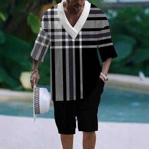 Mode Graffiti Couleur Shorts Costume Court T-shirt Costume Hommes Plage Ensembles Vêtements D'été Ensembles Plus La Taille Ensembles Hommes T-shirt - Product Image 3