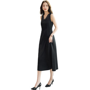 V Neck Sleeveless Satin Sheath Dress Mid Length Elegant Evening Wear - Product Image 5