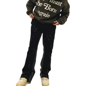 แบรนด์แฟชั่นใหม่ กางเกงยีนส์ลายกราฟฟิตีสำหรับผู้ชายและผู้หญิง กางเกงยีนส์ทรงขากระดิ่งแบบอเมริกันสำหรับคู่รัก - Product Image 2