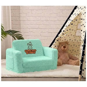 Mini-canapé confortable 2-en-1 pour enfants, fauteuil moderne en polaire vert sauge, canapé-lit en mousse souple pour chambre à coucher - Product Image 1
