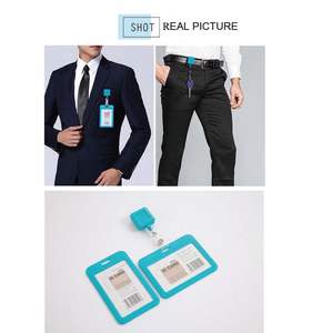 Porte-badge rétractable carré transparent avec crochet métallique, logo personnalisé, porte-carte d'identité, cordon de 60 cm, sangle en vinyle, ABS transparent - Product Image 5