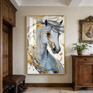 Peinture sur Porcelaine Cristalline Personnalisée Cheval, Impression HD Luxe Moderne, Décoration Murale LED pour Salon, Décoration Intérieure - Product Image 1