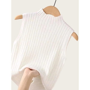 Top de punto acanalado sin mangas para mujer - Chaleco de cuello alto simulado Ropa de mujer a la moda - Product Image 2