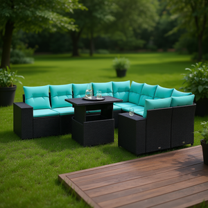 Black Poly <b>Rattan</b> Garden <b>Sofa</b> Set With Cushions 10 Piece Outdoor Furniture Contemporary Design - Product Image 2