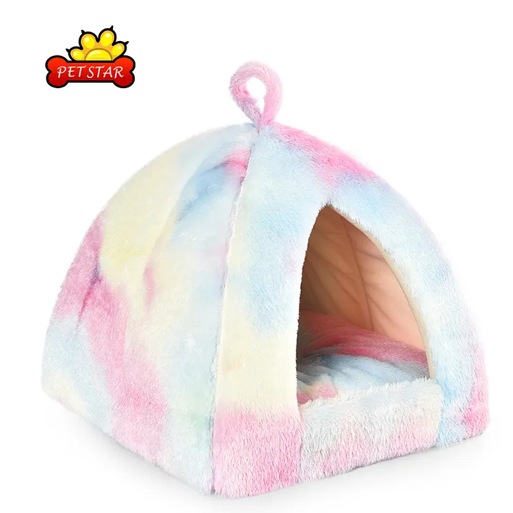 Lovely Half-open Comfort Winter Warm Pet Cozy Cave Indoor Rainbow Cat Tent Nest Puppy Bed