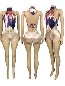 Nuova estate Sexy stampa 2 pezzi Set per donna senza maniche senza maniche Top corto e pantaloncini - Product Image 2