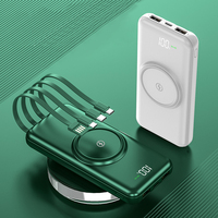 Chargeur portable sans fil 10000mah 20000mah avec affichage LED, chargeur sans fil original, câbles intégrés, batterie externe