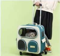Carrito de Transporte para Mascotas con Ruedas de Dos Tonos, Asa Retráctil, Ventana Transparente, Múltiples Bolsillos de Almacenamiento, Maleta de Viaje con Ruedas para Gatos