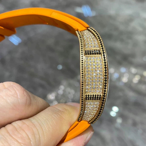 Reloj Automático Esqueleto de Alta Calidad con Incrustaciones de Diamantes en Oro Rosa y Correa de Goma Naranja - Product Image 3