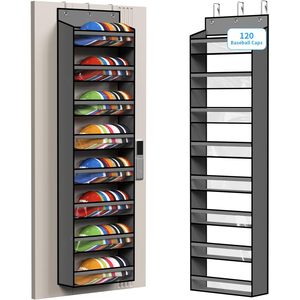 120 Caps Over Door Hat Rack 8 Tier Large Capacity Hanging Storage Organizer for Baseball Caps Grey - Product Image 1