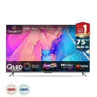 Televisor Inteligente QLED 4K de 75 Pulgadas, Android Google TV, HDR10, para Atmos, WiFi, Retroiluminación LED, Negro, 60Hz, Hogar, Hotel
