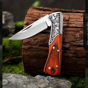 Mini Cuchillo Plegable de Bolsillo para Caza, con Mango de Madera y Hoja de Acero Inoxidable, sin Bloqueo, con Patrón en Relieve, para Supervivencia en Campamentos al Aire Libre - Product Image 6