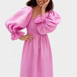 Vestidos de Verano 2025 de Diseño Original (OEM), Vestidos de Lino y Algodón Sólido para Playa, para Mujer - Product Image 1