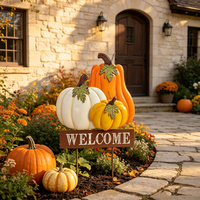Décoration de jardin en métal artisanale WELCOME Trio Citrouille pour l'automne, la récolte et Thanksgiving