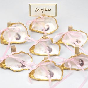6 Pezzi di Clip Dorati a Forma di Conchiglia di Ostrica per Inviti, Porta Segnaposto da Tavolo per Matrimoni, 3-4 Pollici - Product Image 1