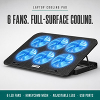 Refroidisseur d'ordinateur portable avec 6 ventilateurs, LED bleue, grille en nid d'abeille, support réglable, logo personnalisé, usine OEM