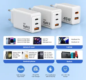 GaN 65W Pd QC Fast Charger For Mobile Phones USB A And USB C Dual Ports Mobile Power Adapter Original For IPhone Charger