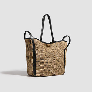 <span class=keywords><strong>Sac</strong></span> fourre-tout décontracté pour femme, <span class=keywords><strong>sac</strong></span> de plage grande capacité, sacs à bandoulière en papier tressé pour dames, idéal pour l'été - Product Image 2