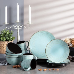 Service de table en <span class=keywords><strong>grès</strong></span> gaufré bicolore turquoise et noir - Product Image 5